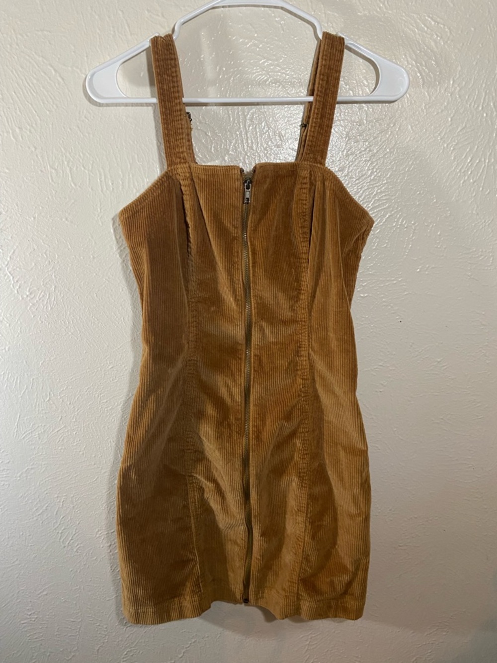 SO Corduroy Zip-Front Mini Dress in Tan